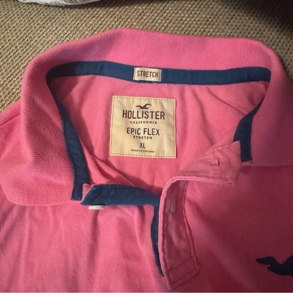 Hollister Men’s Epic Flex Stretch Polo Shirt XL Pink Short Sleeve Casual - Picture 2 of 6